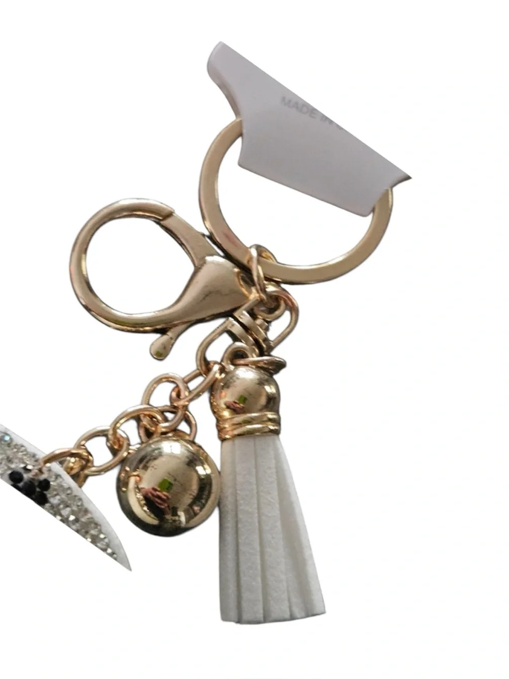 Ice Cream Cone Bag Charm Keychain with White Gold Rhinestones NEW